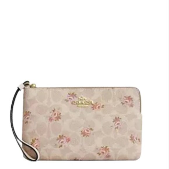Corner Zip Wristlet In Signature Canvas With Floral Print - Picture 1 of 2